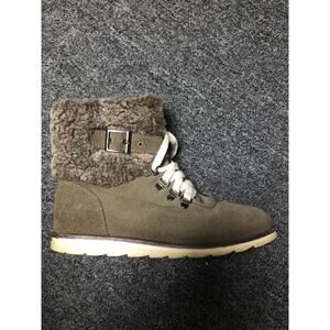 Ugg Boots Womens 7.5 Brown Green Shearling Lined Trim Buckle Zip Up Shoes